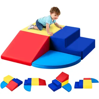 Vevor Softbausteine, 4-teiliges Set, Schaumstoffbausteine für Kleinkinder von 6 Monaten bis 3 Jahren, Großbausteine aus PU-Leder, Indoor-Kletter- & Krabbelaktivitätsspielset zum Krabbeln & Rutschen