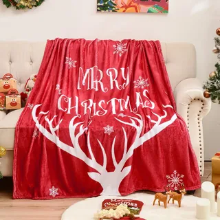 Exclusivo Mezcla Weihnachtsdecke Kuscheldecke, Weiche Kuschelige Decke für den Winter mit Weihnachts-Rentier-Muster in Rot, 150x200 cm