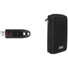 SanDisk Ultra USB 3.0 Flash- Laufwerk 256 GB (SecureAccess Software, Passwortschutz, Übertragungsgeschwindigkeit von bis zu 130 MB/s) & Amazon Basics Universaltasche für elektronische Kleingeräte