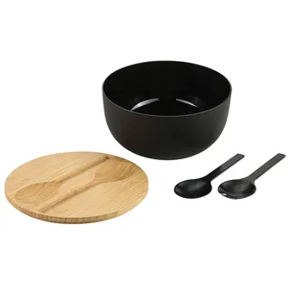 Kesper - Salatschüssel-Set, inkl. Salatbesteck, Material: Kunststoff (PP), Bambus, Maße: D 24 x H 13 cm, Farbe: Schwarz, Braun - 58470