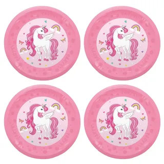Procos - Teller Unicorn aus Kunststoff, 4 Stück, wiederverwendbar, Partygeschirr für Geburtstag oder Mottoparty, Einhorn