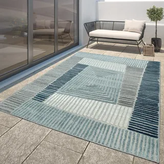 TT Home In-& Outdoorteppich Wetterfest Balkon Deko Schlafzimmer Skandi Ethno Design Größe 120x170 cm - Blau