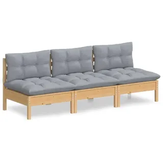 vidaXL 3-Sitzer-Gartensofa mit Grauen Kissen Massivholz Kiefer - Grau