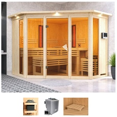 Bild von Sauna »Adele«, (Set), 9-kW-Bio-Ofen mit ext. Steuerung, inkl. 2 Infrarot-Vitalightstrahlern beige
