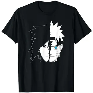 Naruto Sasuke Split Face T-Shirt, Herren, Schwarz, S