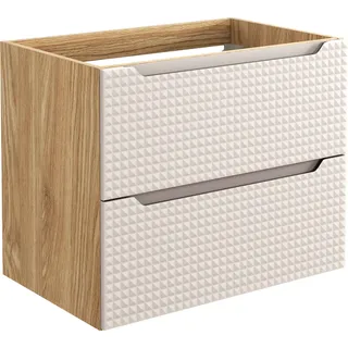Badezimmerschrank 70 cm für Waschbecken, 2 Schubladen, Eiche beige, MDF, gefräst - Beige