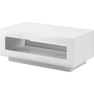 Couchtisch weiß Hochglanz TURDA-83 modern mit offenem Fach, B/H/T: ca. 110/44/60 cm - Weiß
