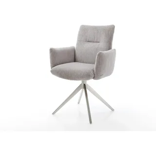 Drehstuhl Jova-Flex mit Armlehnen Cord Silbergrau Kreuzgestell breit Edelstahl 360° drehbar Wippfunktion Taschenfederkern