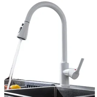 Küchenarmatur, Ausziehbare Sprühkopf, Drehbares Design, CF04043WHWM Weiß - Weiß