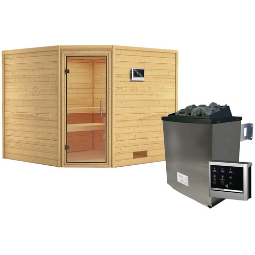 Bild von Sauna Leona Eckeinstieg, 9 kW Saunaofen mit externer Steuerung, für 4 Personen - beige