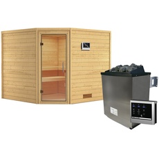 Bild Sauna Leona Eckeinstieg, 9 kW Saunaofen mit externer Steuerung, für 4 Personen - beige