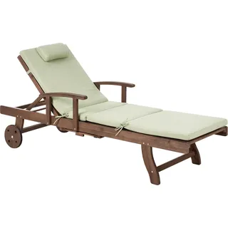 BELIANI Gartenliege Dunkelbraun u. Grün Akazienholz Verstellbar Rollbar Sonnenliege mit Tisch und Auflage Terrasse Garten Balkon Modernes Design - Braun, Grün
