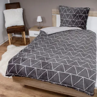 4tlg Cashmere Like Wende Bettwäsche Garnitur Bettzeug135x200cm - Grau