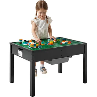Vevor Kindertisch mit doppelseitiger Baustein-Tischplatte 81 x 55,3 x 50,2 cm Kiefer schwarz