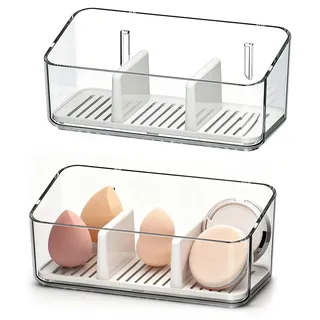 Duschablage Ohne Bohren 2 Stück Wandregal Transparent Duschregal Kleben Makeup Organizer Wandbox Kosmetik Aufbewahrung für Bad Küche Tisch Wandmontage 18×9×7cm