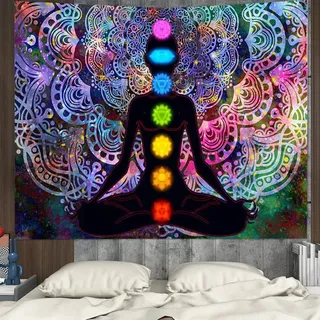 Bssowe Yoga Mandala Wandteppichs, Bunter Mandala Wandteppichs, Sieben Chakra Wandteppiche, Bunt Wandteppichs mit Installationskit, für Schlafzimmer Wohnzimmer Wohnheim, Studio Zimmer Dekor