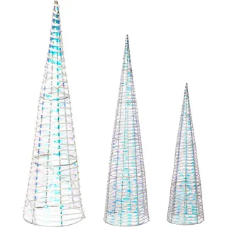 BELIANI LED Weihnachtsdekoration Tannenbaum 3er Set Weiß Metall u. Regenbogenfolie mit Holo-Effekt Dekofigur für Tisch Indoor Wohn- und Schlafzimmer - Weiß