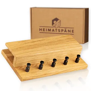 Heimatspäne Schlüsselbrett Holz mit Ablage - massives Eichenholz, hochwertige schwarze Edelstahlhaken, Schlüsselboard modern im Industrial Style inkl. Montagezubehör