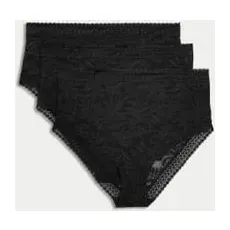 Womens M&S Collection 3pk FlexifitTM Lace High Waisted Brazilian Knickers - Black, Black - 18