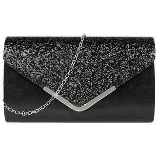 MEGAUK Damen Clutch Glitzer Elegant Abendtasche Glänzend Handtasche Envelope Tasche Strass Unterarmtasche mit Kette für Hochzeit Wedding Prom Party (Mode Schwarz)