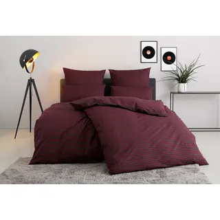 Bettwäsche BRUNO BANANI "Jassen", rot (bordeaux, anthrazit), B/L: 155cm x 220cm, 1 Stk., 1 Stk., Flanell, B/L: 80cm x 80cm, 2, Flanell, Obermaterial: 100% Baumwolle, Bettwäsche, Bettwäsche, moderne Bettwäsche aus Baumwolle, Streifen-Design, mehrere Qualitäten