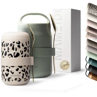 MAMEIDO Thermobehälter für Essen 500 ml, Müslibecher to go Edelstahl, Thermobecher Essen auslaufsicher, Ideal für Joghurt, Porridge, Brei, Suppen & Eis (Ivory Trace)