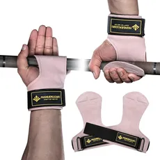 MANUEKLEAR Gewichtheben-Handgelenkbänder mit gepolsterter Handgelenkschlaufe, Leder-Gewichtheben, Handgelenkriemen für Kreuzheben, Powerlifting, Profi Lifting Straps für Frauen (Pink/Black)