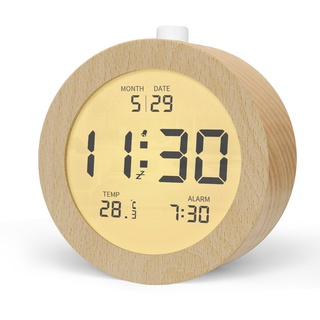 aboveClock Wecker Digital, Batteriebetriebene Uhr Tischuhr, LCD Alarm Clock Wecker Holz mit Temperaturanzeige, Snooze, Hintergrundbeleuchtung für Schlafzimmer Schreibtisch Reisen【Holz】