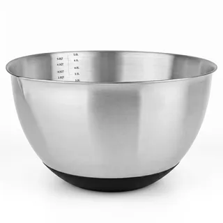MGE - Edelstahl Schüssel 26 cm mit rutschfestem Silikonboden, 5L Rührschüssel Edelstahl für Teig, Salat und Obst, große Metallschüssel als Salatschüssel, Servierschüssel und Obstschale Schwarz