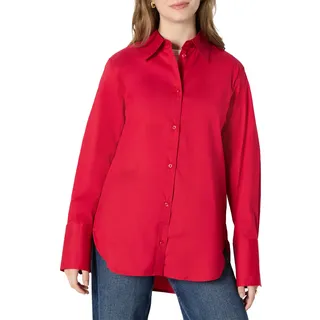 Amazon Essentials Damen (Demis Favorit) Oversize-Baumwoll-Stretch-Popeline Knopfleiste, Rot, XL