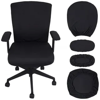 Tatuo Bürostuhl Bezug mit Armlehnenbezug Sitzbezug Rückenlehnenbezug Computerstuhl Abdeckung Elastisch Stretch Drehstuhl Stuhlhussen Universal Schreibtischstuhl Schonbezug (Schwarz, 1 Set)
