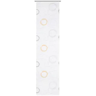 Novel Flächenvorhang , Gelb, Grau, Weiß , Textil , Kreise , 60x255 cm , ISO 9001, DIN EN ISO 50001, Oeko-Tex® Standard 100, Global Recycled Standard (Grs) , mit Beschwerungsstab , Heimtextilien, Vorhänge, Flächenvorhänge