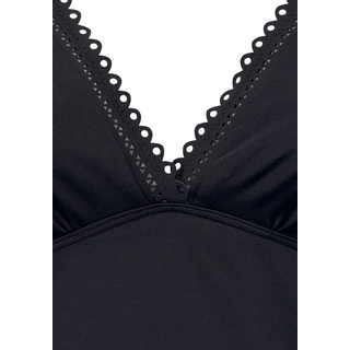 Bügel-Tankini-Top S.OLIVER "Aiko", Damen, Gr. 38, Cup D, schwarz, Microfaser, Microfaser, Polyamid, unifarben, Bikini-Oberteile Bügel-Tankini-Top, mit Häkeloptik, Topseller