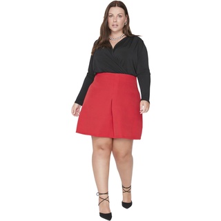 TRENDYOL Damen Trendyol Damen Große Größen Mini A-linie Plisseerock Webstoff Große Größen in Rock Scooter Skirt, Rot, 46 Große Größen EU