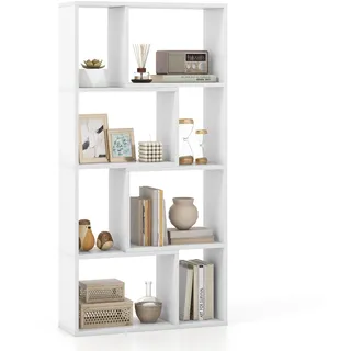 FANTASK Bücherregal mit 4 Ebenen, 60 x 20 x 120 cm, Standregal mit 8 Fächern, Würfelregal, Regal, Büroregal für Wohnzimmer, Schlafzimmer (Weiß)