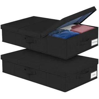 Unterbett Aufbewahrungsbox, 2 Stück Unterbettkommode, 79 x 40 x 15 CM, Faltbare Aufbewahrungsbox mit Deckel Groß, Unterbettbox Organizer mit Griff Aufbewahrung für Schuhe Kleidung Decken Bettdecken