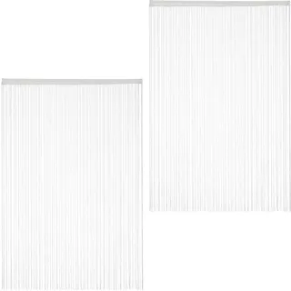 Relaxdays Fadenvorhang weiß, 2er Set, kürzbar, mit Tunneldurchzug, für Türen & Fenster, Fadengardine, 145x245 cm,