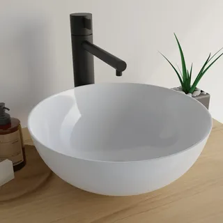 VMbathrooms Premium Waschbecken Rund mit Lotus-Effekt | 36x 36x 15,5 cm |Aufsatzwaschbecken für das Badezimmer und Gäste-WC | Waschschale ohne Hahnloch und ohne Überlauf | Rein-weißes Aufsatzbecken