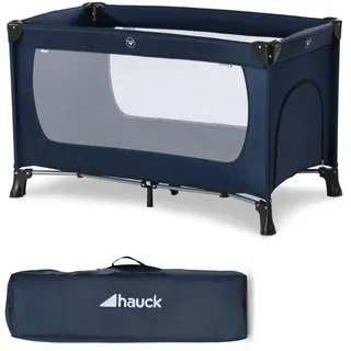 hauck Kinderreisebett Dream N Play Plus mit Transporttasche und Schlupf zum Spielen, Klein Zusammenklappbar, Baby Reisebett Kleinkind ab Geburt bis 15 kg (Navy/Aqua)
