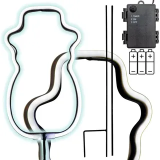 Luca Lighting LED Schneemann 81 LEDs warmweiß 96 cm – Neon-Effekt Weihnachtsfigur mit Timer 6h/18h, batteriebetrieben, IP44 für Innen & Außen - Weiß
