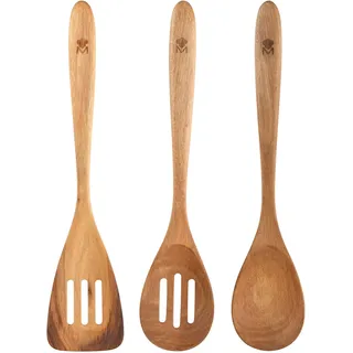 MasterPro Smart | Küchenutensilien Set | 3 Holzlöffel | Aus Akazienholz | Spülmaschinengeeignet | Leichte Reinigung und Aufbewahrung