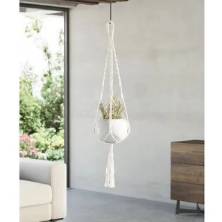 tegawo Hängeampel Makramee Ø 20 cm x 100 cm Weiß