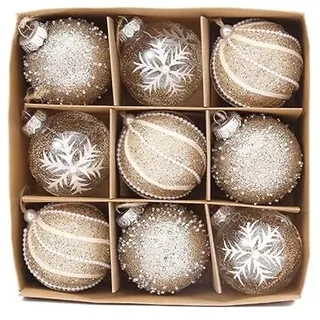 9er Set edle XXL Weihnachtskugeln Ø 8cm Champagner-Farbe Weihnachtsbaum Kugeln Christbaumkugeln Weihnachts-Deko Christbaum-Schmuck (Variante 3)