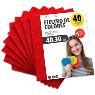 OFITURIA Bastelfilz für DIY-Projekte, Bunte Filzstoffe für Patchwork, Nähen, Schule, Kunst und Dekoration 40x30cm (Rot, 40 Stk)