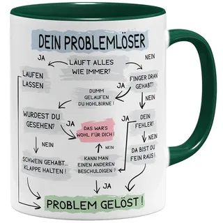 OM3® lustige Kaffee-Tasse mit Spruch - Problemlösung auf der Arbeit - Problemlöser - Keramik Becher - 11oz 325ml - Beidseitig Bedruckt - Grün