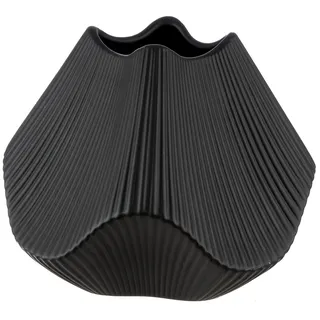 Gilde Vase Lamellen - schwarz - Keramik - Höhe 19cm x Breite 22cm - Dekovase