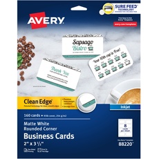 Avery Clean Edge bedruckbare Visitenkarten mit Sure Feed Technologie, abgerundete Ecken, 5,1 x 8,9 cm, weiß, 160 leere Karten für Tintenstrahldrucker (88220)