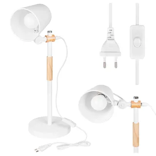 MasterLED Tischlampe – Höhe 55 cm – E27 – weiß mit holz – Skandinavisch – tischlampe holz modern – schreibtischlampe e27 – leselampe tisch – Kasio - Weiß