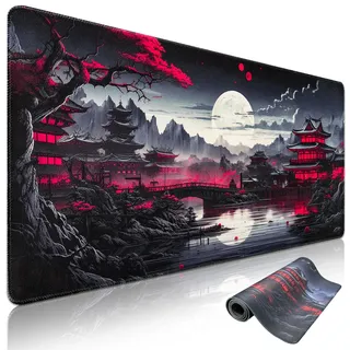 Niviy XXL Gaming Mauspad 1200 x 600mm,Japanische Schwarz Anime Mousepad,Große Speed rutschfeste Schreibtischunterlage Verbessert Präzision und Geschwindigkeit Mauspad für PC,Maus und Tastatur