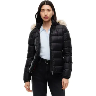 Tommy Jeans Damen Pufferjacke Basic Hooded Down Jacket mit Kapuze, Schwarz (Black), 4XL